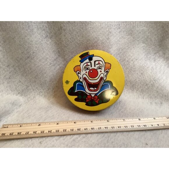 Vintage Tin Litho Clown Bank Coin Slot 4" Diameter Collectible - Picture 2 of 4